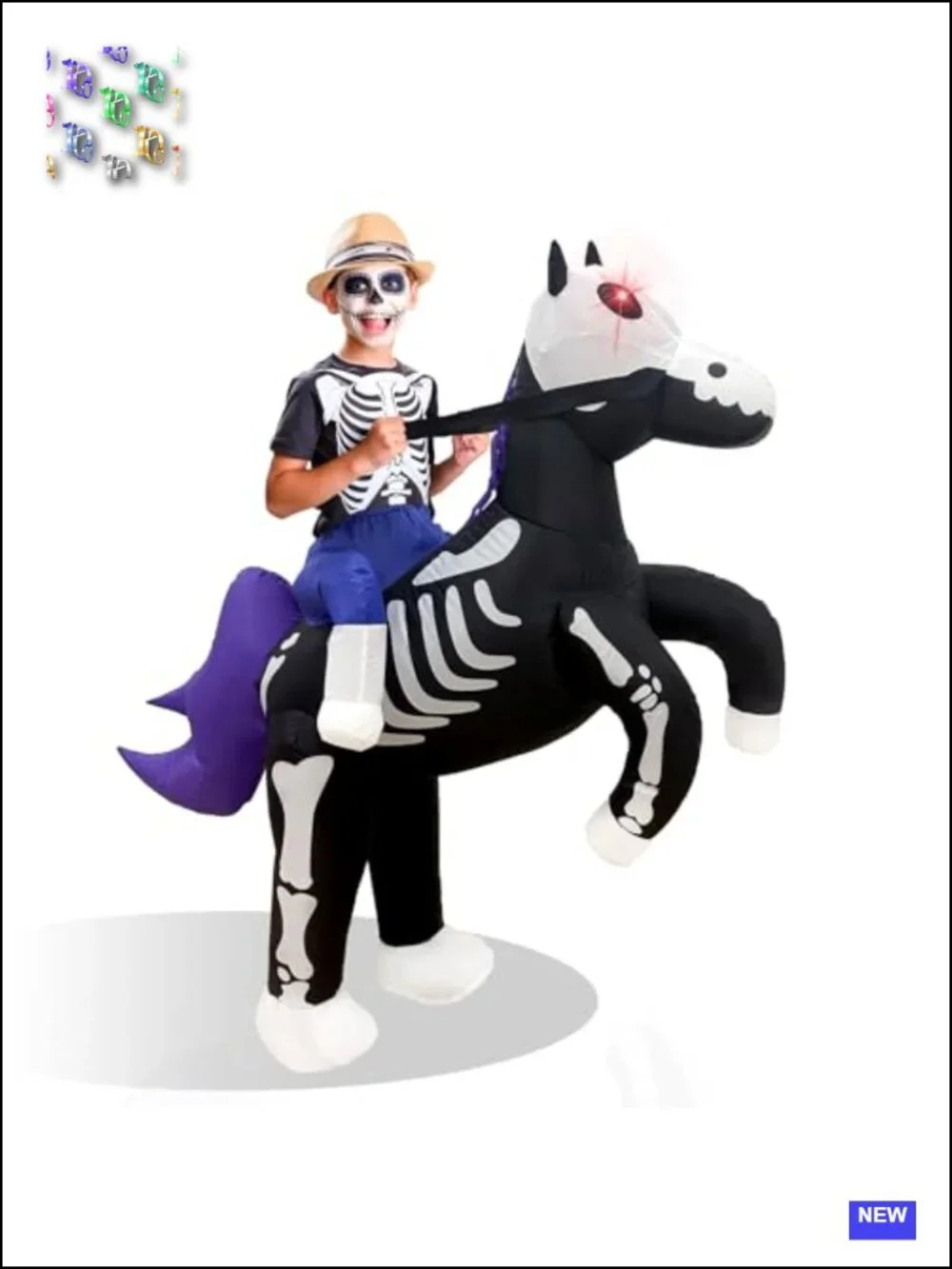 Inflatable Skeleton Horse Costume Kid's Halloween with LED Eyes, 100% Polyester